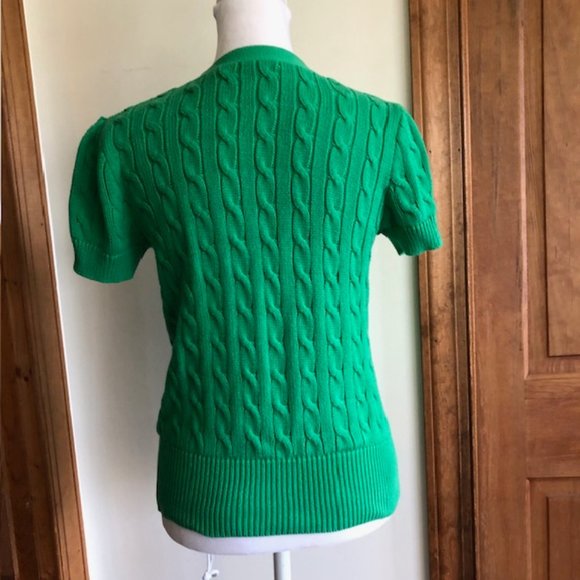 RALPH LAUREN Green Cable Short Sleeve Button Front V Neck Cotton Sweater… - Picture 13 of 17